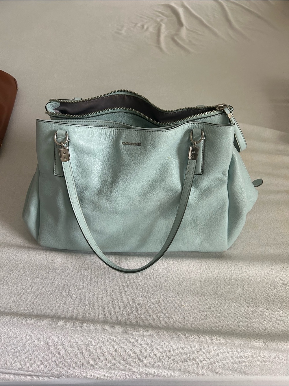 Coach Pebbled Leather Shoulder Bag — Light Aqua